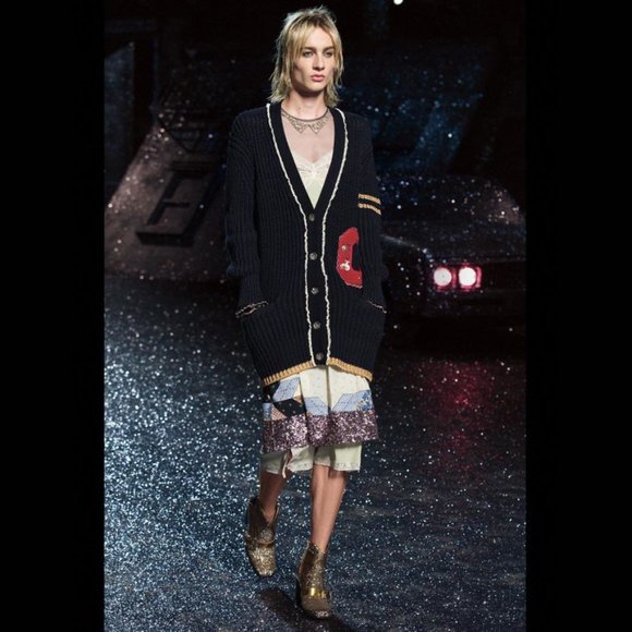 *S* NWT Coach blue varsity patch & ruffle cardigan - Picture 3 of 9